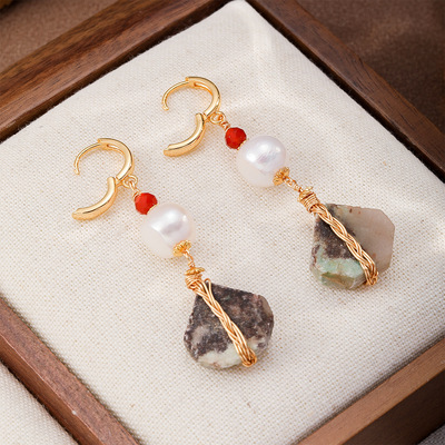 感切面兰松石巴洛克珍珠流苏耳饰