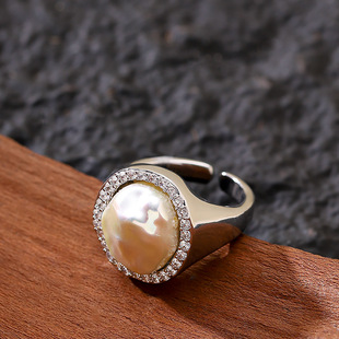 Adjustable Pearl Jewelry Sparkling Zircon Ring Full