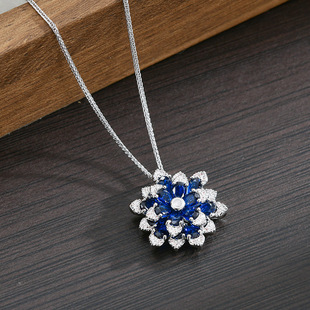 Collarbone Blue Chain Minimalist Zircon Flower Necklace