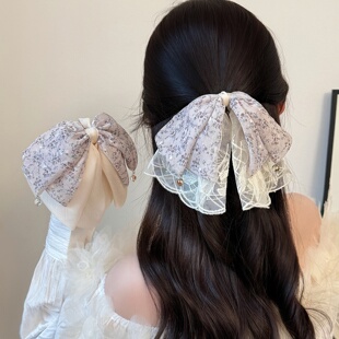 Lace Bow Claw Clip, Floral Korean Hair Accessory