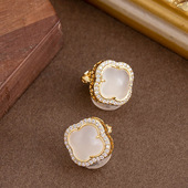 Jade Pierced Clover Clips French Non Ear Zircon Elegant