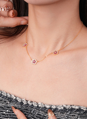 18K真金电镀锆石花朵项链