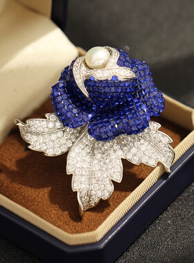 Full Crystal Rose Brooch Runway Style Pave Rhinestone Pin