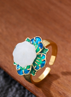 珐琅滴釉立体莲蓬可调节开口戒指