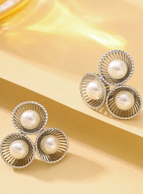 Pearl Flower Earrings, Hollow Korean Minimalist Studs