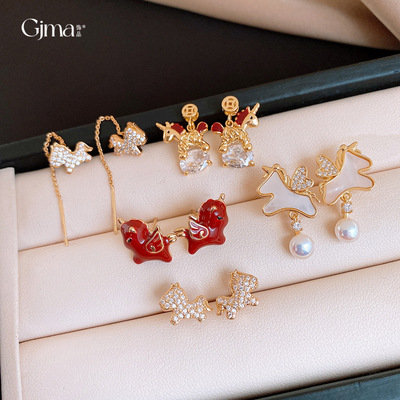 马年喜庆滴油新年小马生肖耳钉