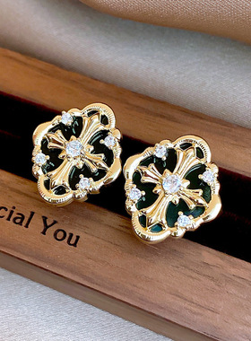 Diamond Cross Studs, Zircon Vintage Luxury Geometric Earring