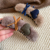 Plush Heart Bow Korean Clip Acrylic Chic Hair