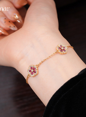 18k真金电镀复古锆石花朵手链