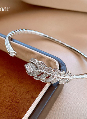 欧美跨境简约锆石羽毛开口手镯