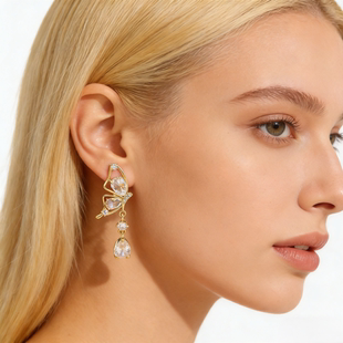 Zircon Earrings Butterfly Studs Sparkling Chic Fringe Korean
