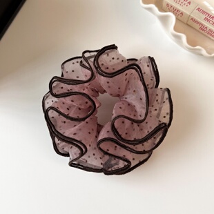 Pink Polka Dot Mesh Scrunchie Elegant Hair Accessory