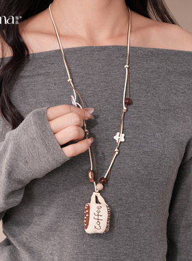 复古风卡通方形布艺字母项链