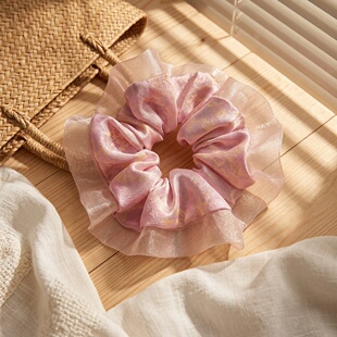 Pink Pearl Mesh Scrunchie Elegant Hair Accessory