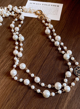欧美复古风双层叠戴圆形珍珠项链