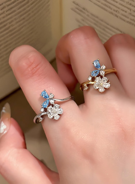 超仙锆石花朵蝴蝶开口戒指