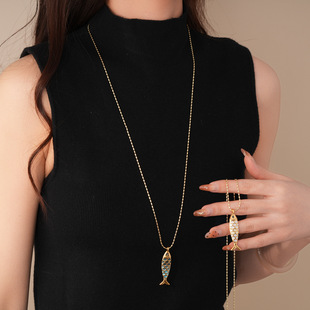 Stainless Steel Fish Pendant, Oil Drop Minimalist Necklace