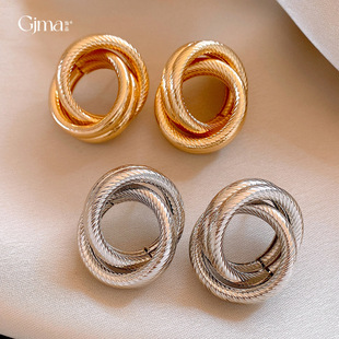 Silver Post Round Cross Earrings Metal Luxury Chic Studs