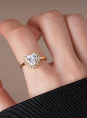 超闪锆石爱心开口戒指小众感指环