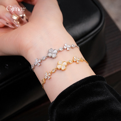 14K真金电镀花朵十字架爱心手链