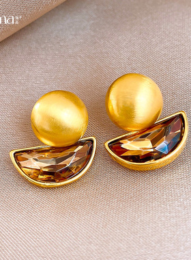 18K Gold Round Earrings, Diamond Money Style Luxury Studs
