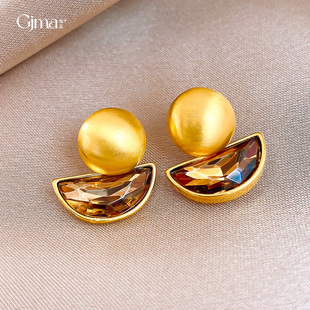 18K Gold Round Earrings, Diamond Money Style Luxury Studs