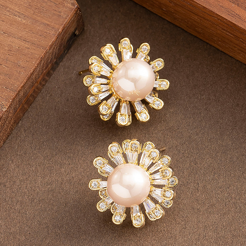 精致仙女风超闪雪花锆石珍珠耳钉