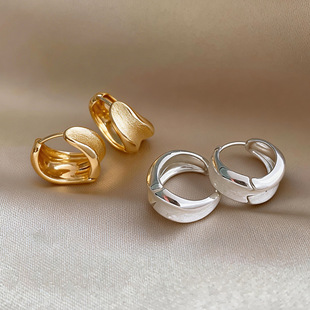 Brushed Metal Hoops, Korean Minimalist Chic Earrings