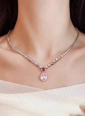 欧美彩色锆石水滴麦穗项链锁骨链