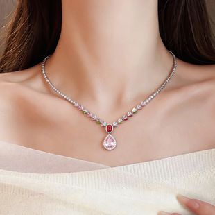 Minimalist Color Chain Teardrop Wheat Zircon Necklace