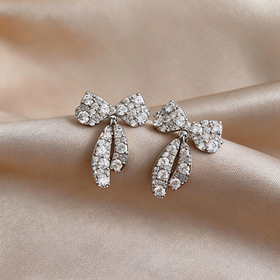 韩系精致超闪锆石蝴蝶结耳钉