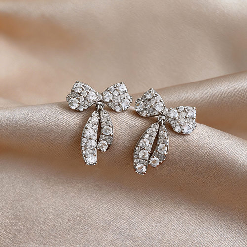 韩系精致超闪锆石蝴蝶结耳钉