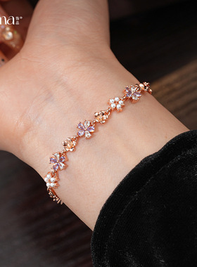 甜美精致锆石花朵卡扣珍珠手链