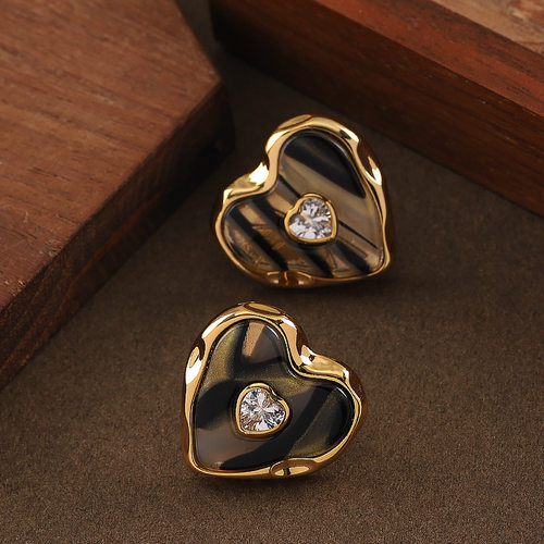 精致镶钻锆石豹纹板材爱心耳钉