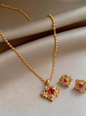 新中式超闪锆石花朵项链轻奢