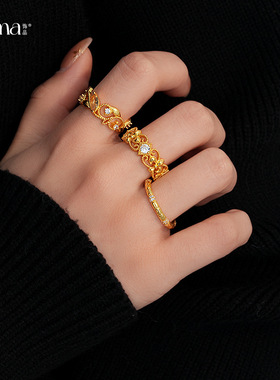 菱形锆石鸢尾花朵宽面开口戒指