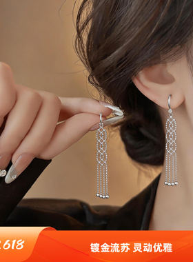 Round Zircon Tassel Earrings Elegant Hook Women