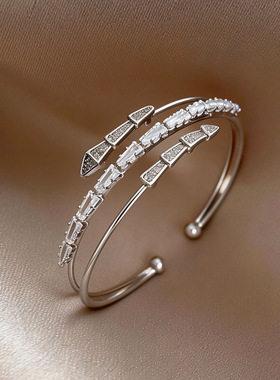 欧美跨境锆石蛇形三层开口手镯