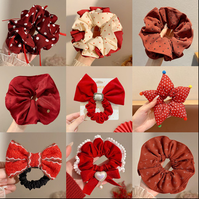 新年红色大肠发圈头饰