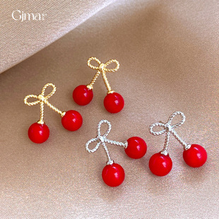 Bow Luxury Earrings Cherry Stud Korean Resin