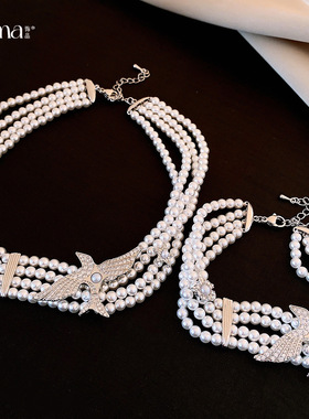 欧美跨境锆石小鸟多层珍珠手链