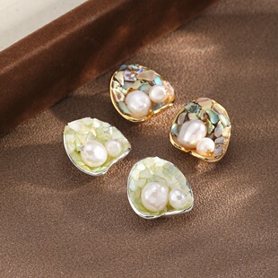 Shell Pearl Earrings Elegant Vintage S925 Silver Studs