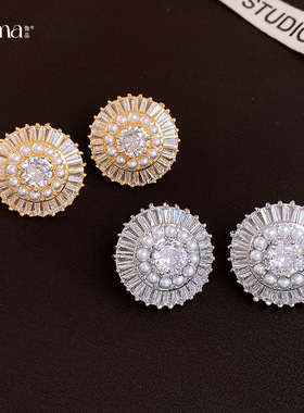 Geometric Pearl Studs, Zircon Luxury Minimalist Earrings