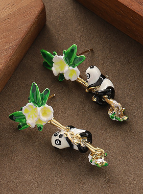 Forest Style Enamel Butterfly Stud Earrings Silver Needle