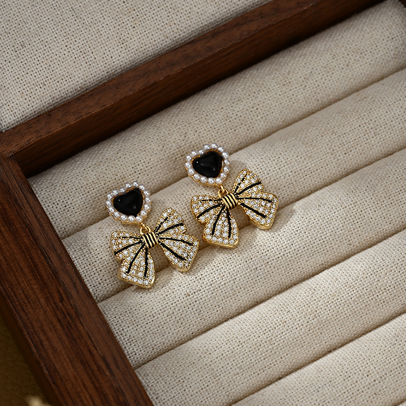 韩国高级感珍珠蝴蝶结耳环银针