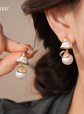 Letter Pearl Studs, Gold Plated Minimalist Luxury Earrings
