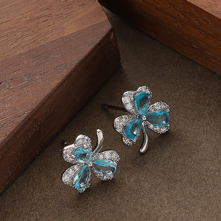 Korean Sweet CZ Flower Stud Earrings Chic Silver Studs