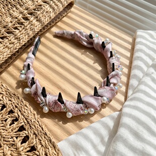 Smoky Pink Floral Pearl Headband Elegant Hair Accessory