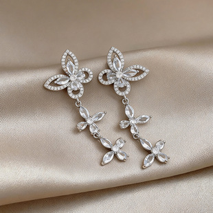 Minimalist Butterfly Studs Fringe Floral Earrings Zircon