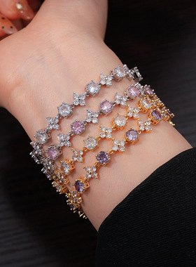 18k金电镀锆石圆形花朵卡扣手链